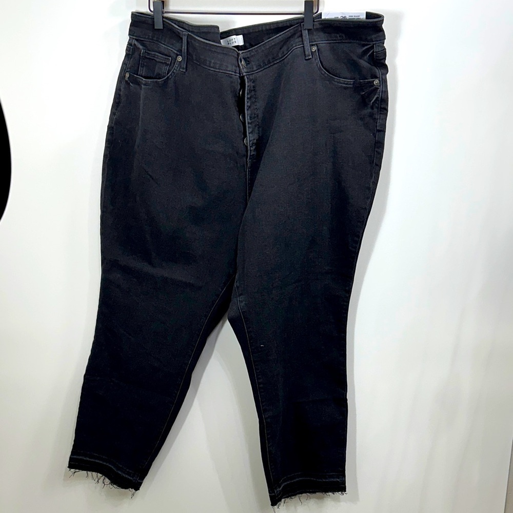 Loft Plus High Waist Skinny Crop button fly black jeans size 26. NWT.